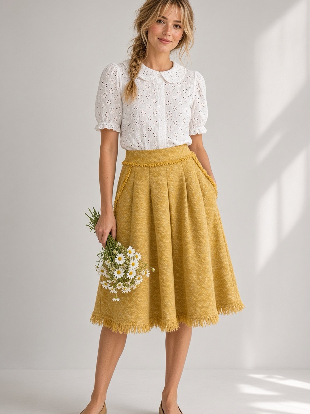 Vintage Anthropologie Hem Yellow A-Line Skirt